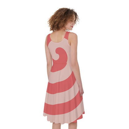 Pink Circle Swirl Print Women's Sleeveless Dress