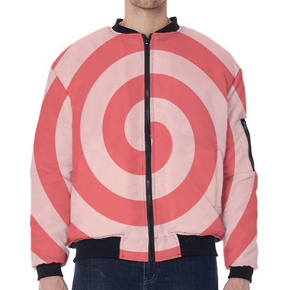 Pink Circle Swirl Print Zip Sleeve Bomber Jacket
