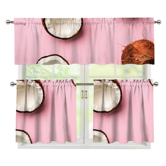 Pink Coconut Pattern Print 3 Piece Kitchen Curtains