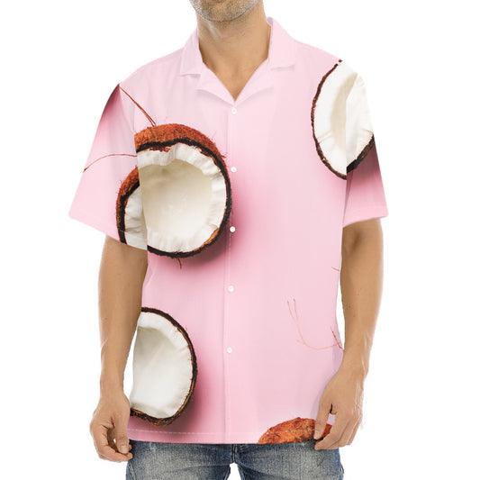 Pink Coconut Pattern Print Aloha Shirt