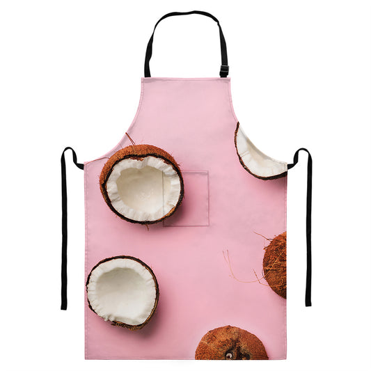 Pink Coconut Pattern Print Bib Apron With Pocket