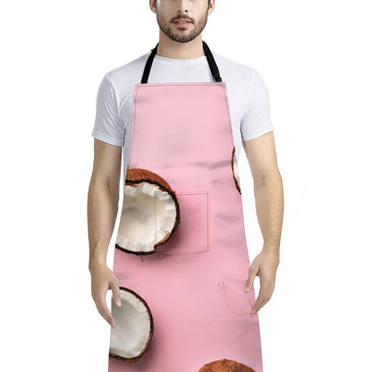 Pink Coconut Pattern Print Bib Apron With Pocket