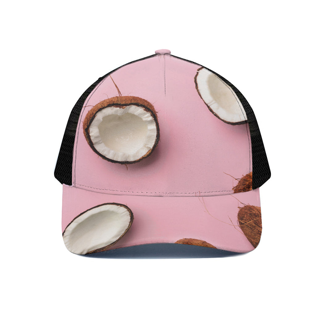 Pink Coconut Pattern Print Black Mesh Trucker Cap