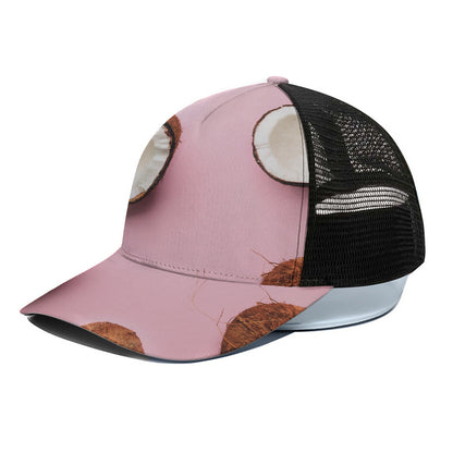 Pink Coconut Pattern Print Black Mesh Trucker Cap