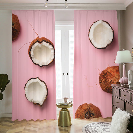 Pink Coconut Pattern Print Blackout Pencil Pleat Curtains