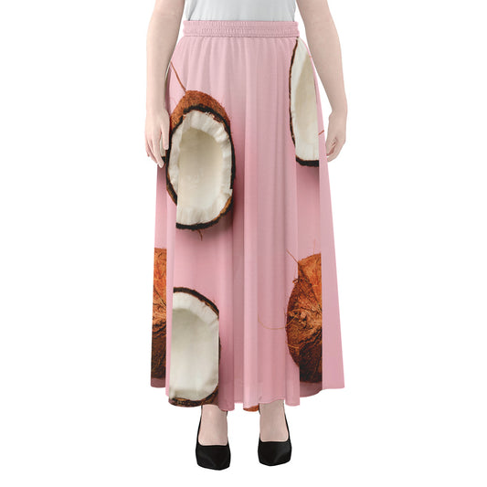 Pink Coconut Pattern Print Chiffon Maxi Skirt