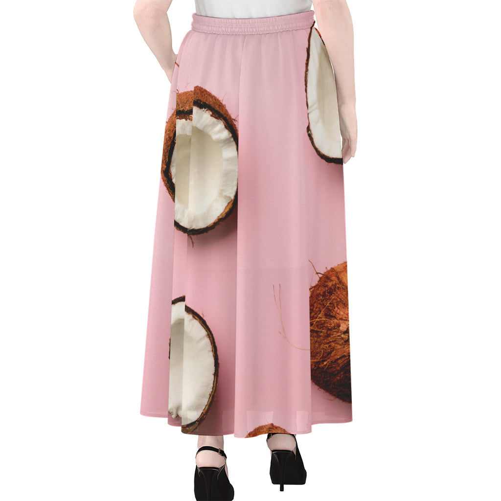 Pink Coconut Pattern Print Chiffon Maxi Skirt