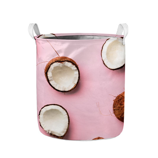 Pink Coconut Pattern Print Collapsible Laundry Basket