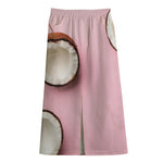 Pink Coconut Pattern Print Cotton Front Slit Maxi Skirt