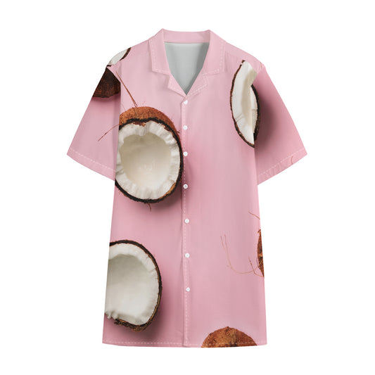 Pink Coconut Pattern Print Cotton Hawaiian Shirt