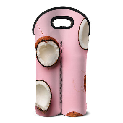 Pink Coconut Pattern Print Double Neoprene Wine Tote