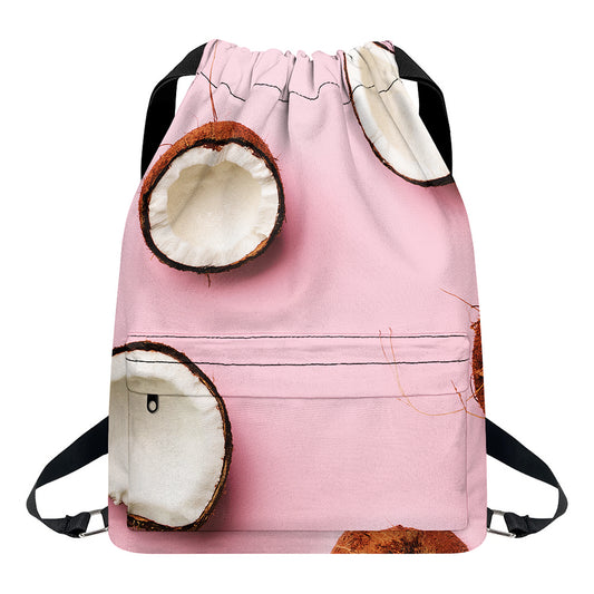 Pink Coconut Pattern Print Drawstring Backpack