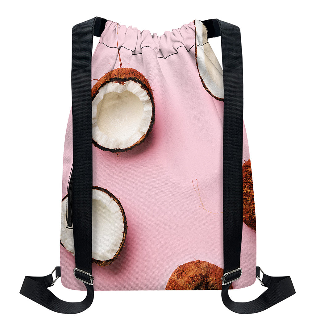 Pink Coconut Pattern Print Drawstring Backpack
