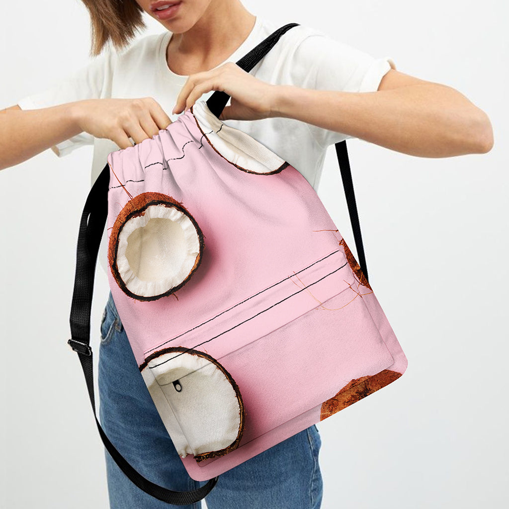 Pink Coconut Pattern Print Drawstring Backpack