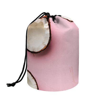 Pink Coconut Pattern Print Drawstring Makeup Bag