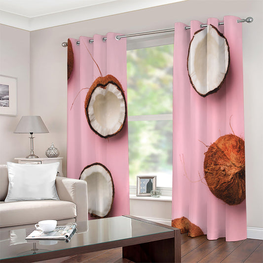 Pink Coconut Pattern Print Extra Wide Grommet Curtains