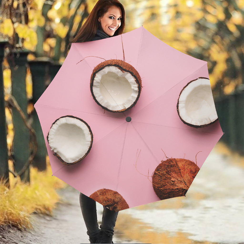 Pink Coconut Pattern Print Foldable Umbrella