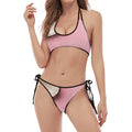 Pink Coconut Pattern Print Halter Scoop Tie Side Bikini