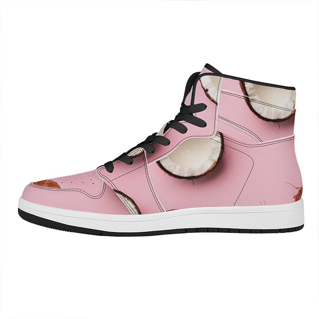 Pink Coconut Pattern Print High Top Leather Sneakers