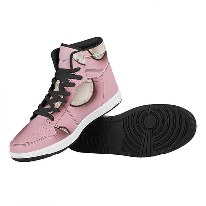 Pink Coconut Pattern Print High Top Leather Sneakers