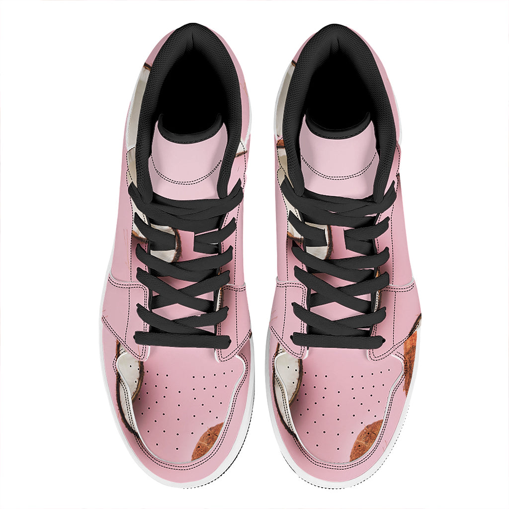 Pink Coconut Pattern Print High Top Leather Sneakers
