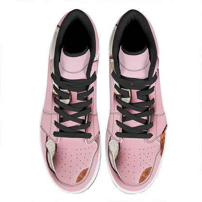 Pink Coconut Pattern Print High Top Leather Sneakers