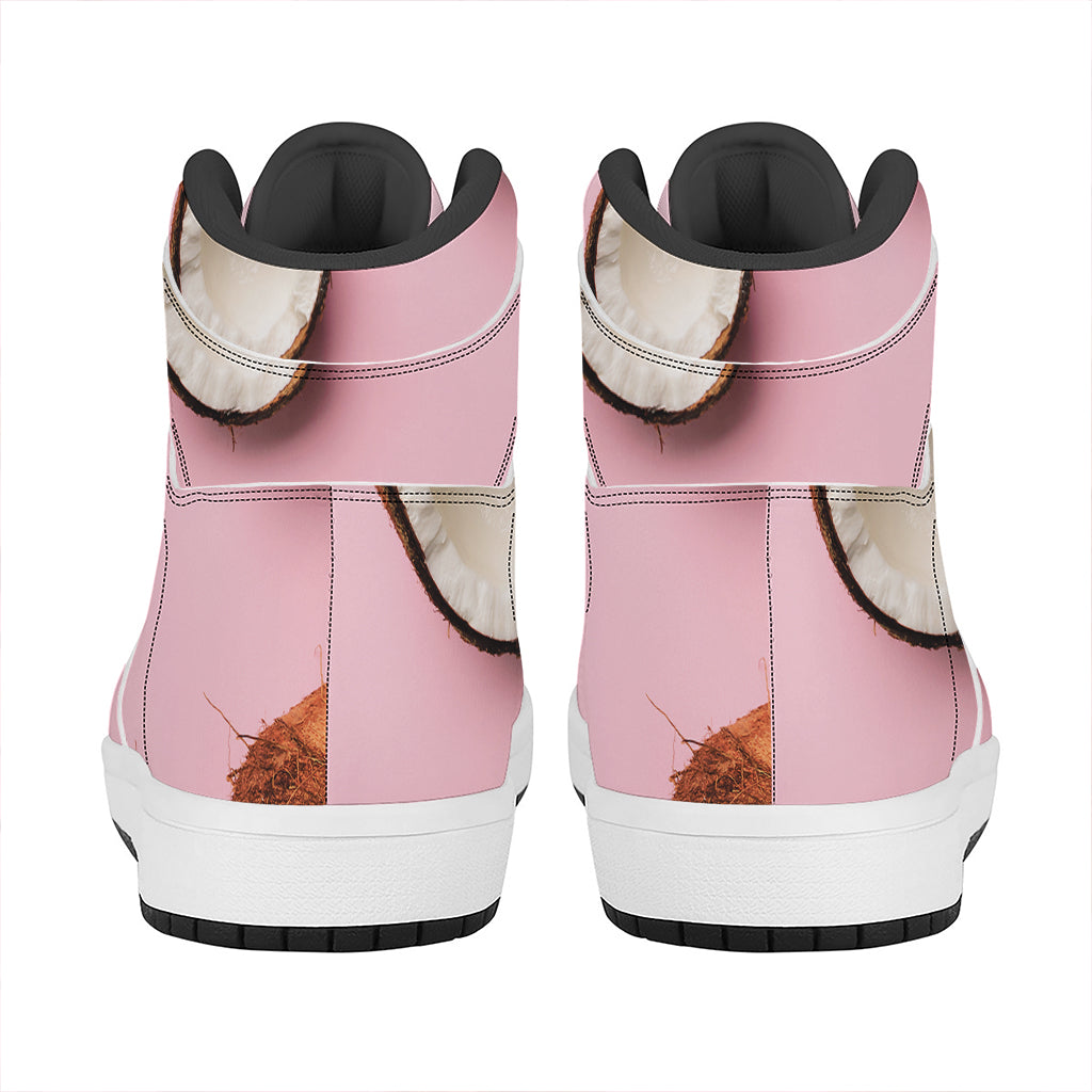 Pink Coconut Pattern Print High Top Leather Sneakers