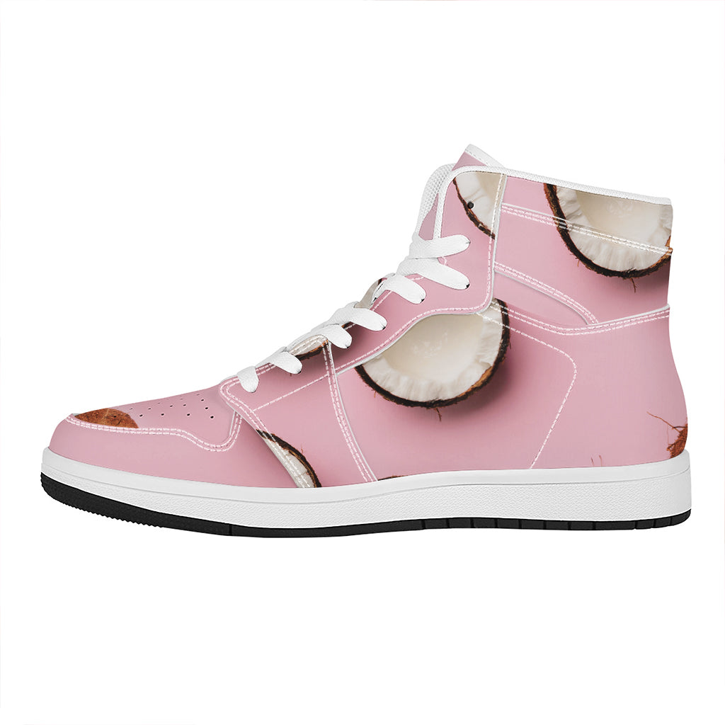 Pink Coconut Pattern Print High Top Leather Sneakers