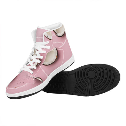 Pink Coconut Pattern Print High Top Leather Sneakers
