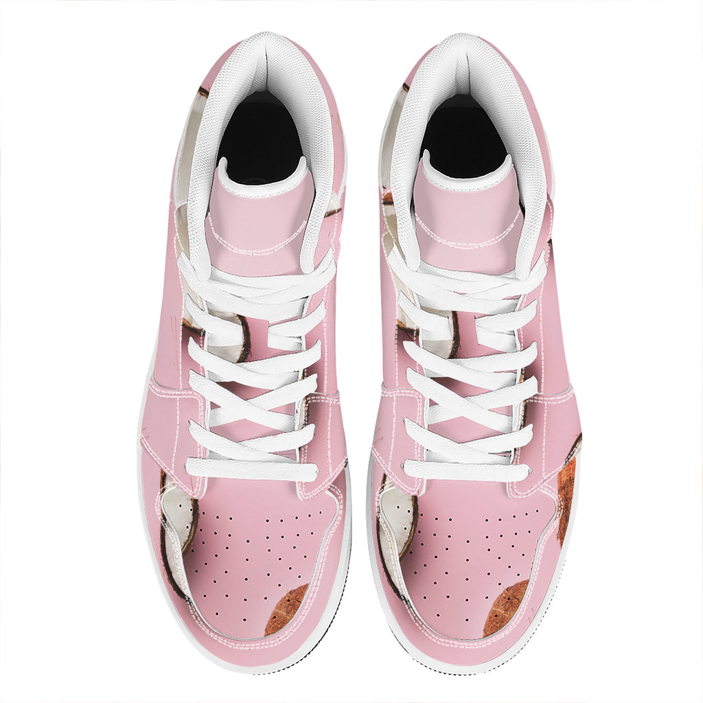 Pink Coconut Pattern Print High Top Leather Sneakers