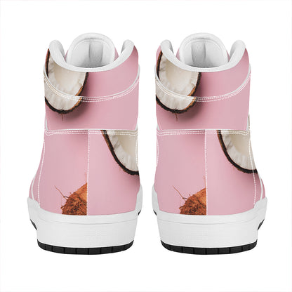 Pink Coconut Pattern Print High Top Leather Sneakers