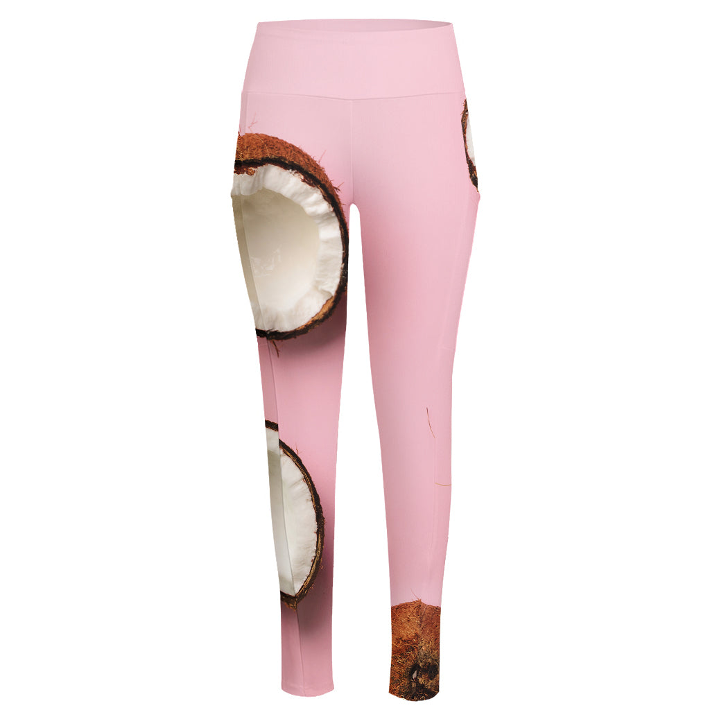 Pink Coconut Pattern Print High-Waisted Pocket Leggings