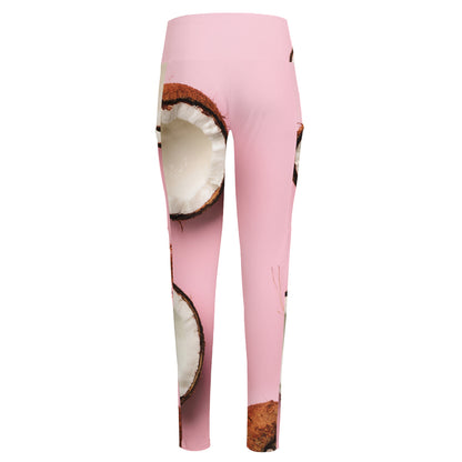 Pink Coconut Pattern Print High-Waisted Pocket Leggings