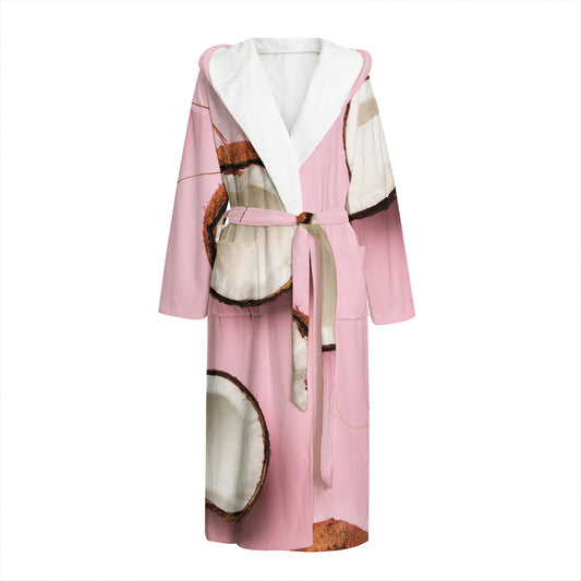 Pink Coconut Pattern Print Hooded Bathrobe
