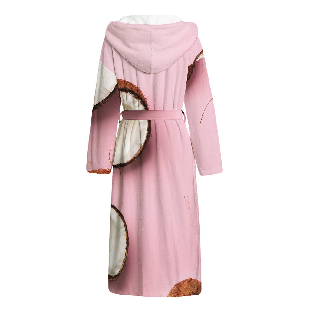Pink Coconut Pattern Print Hooded Bathrobe