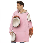 Pink Coconut Pattern Print Hoodie Blanket