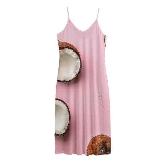 Pink Coconut Pattern Print Jersey Midi Cami Dress