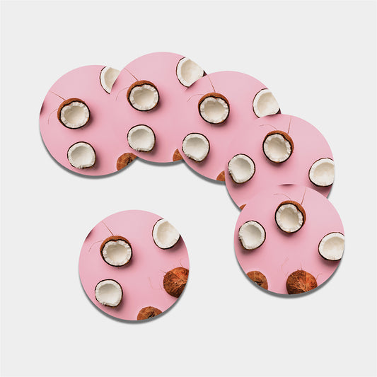 Pink Coconut Pattern Print Leather Coaster Set