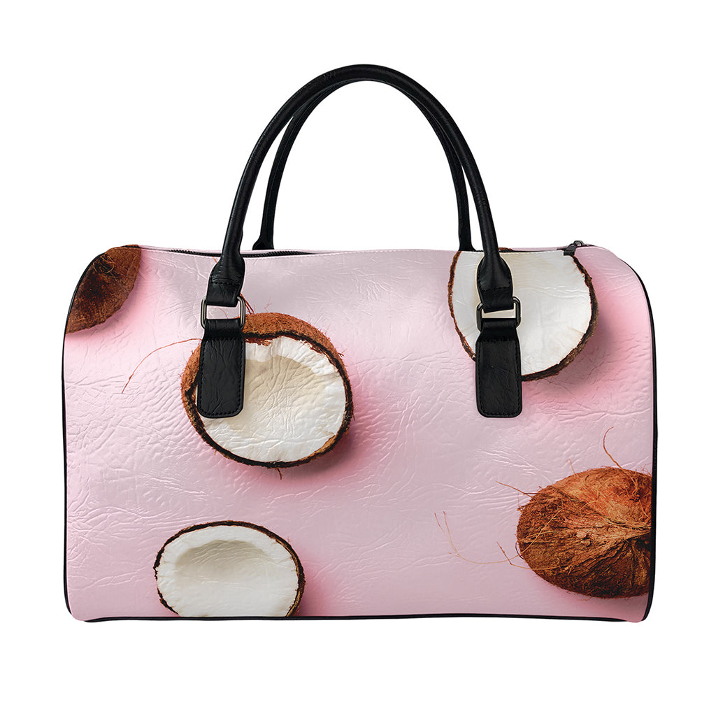 Pink Coconut Pattern Print Leather Duffle Bag