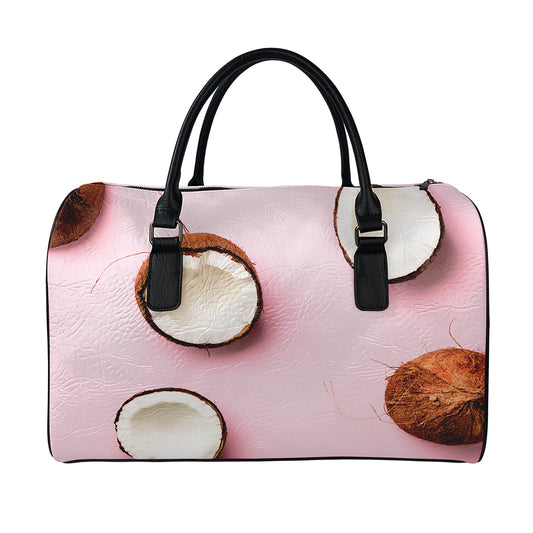 Pink Coconut Pattern Print Leather Duffle Bag