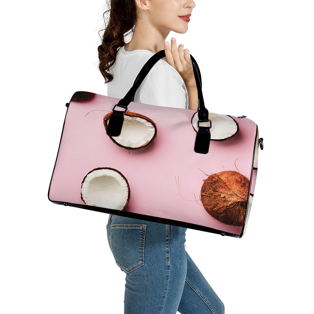 Pink Coconut Pattern Print Leather Duffle Bag