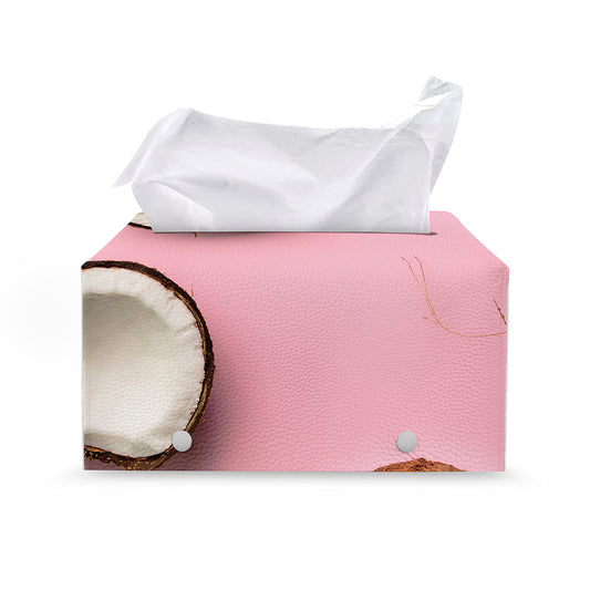 Pink Coconut Pattern Print Leather Tissue Box Cover