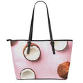 Pink Coconut Pattern Print Leather Tote Bag With Zipper