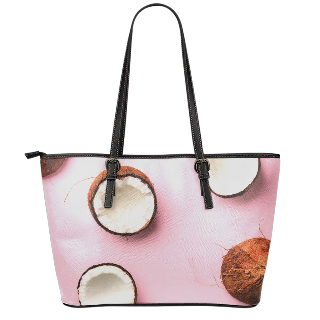 Pink Coconut Pattern Print Leather Tote Bag