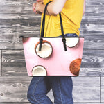 Pink Coconut Pattern Print Leather Tote Bag