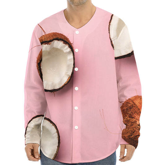 Pink Coconut Pattern Print Long Sleeve Baseball Jersey