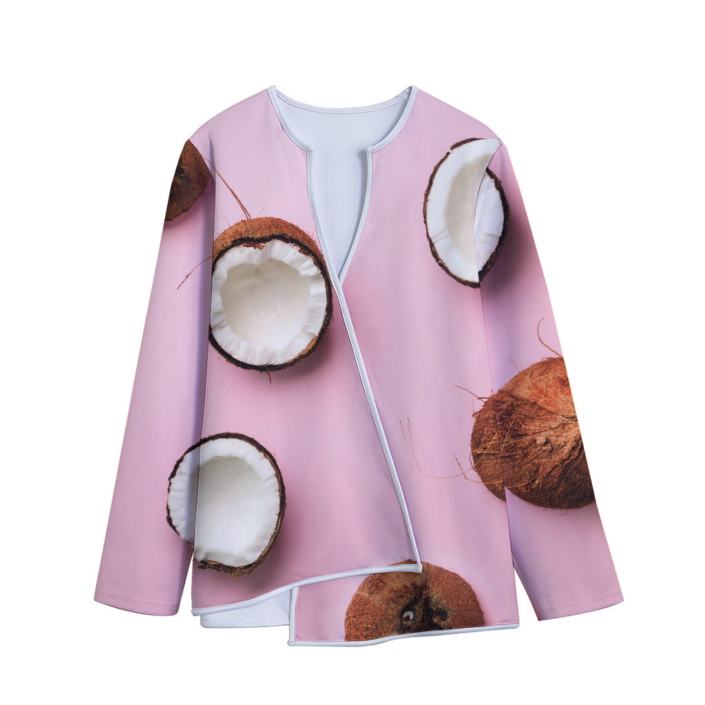 Pink Coconut Pattern Print Long Sleeve Short Coat
