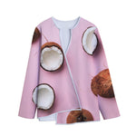 Pink Coconut Pattern Print Long Sleeve Short Coat