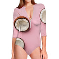 Pink Coconut Pattern Print Long Sleeve Swimsuit