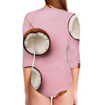 Pink Coconut Pattern Print Long Sleeve Swimsuit